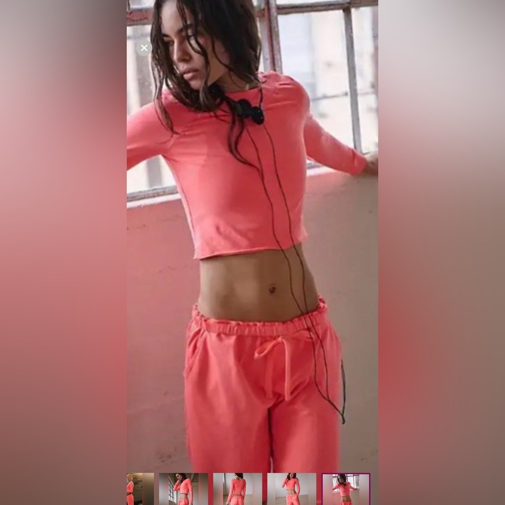 #216 FP Movement Coral Lounge Set Shirt + Shorts NWT XL - Picture 3 of 8